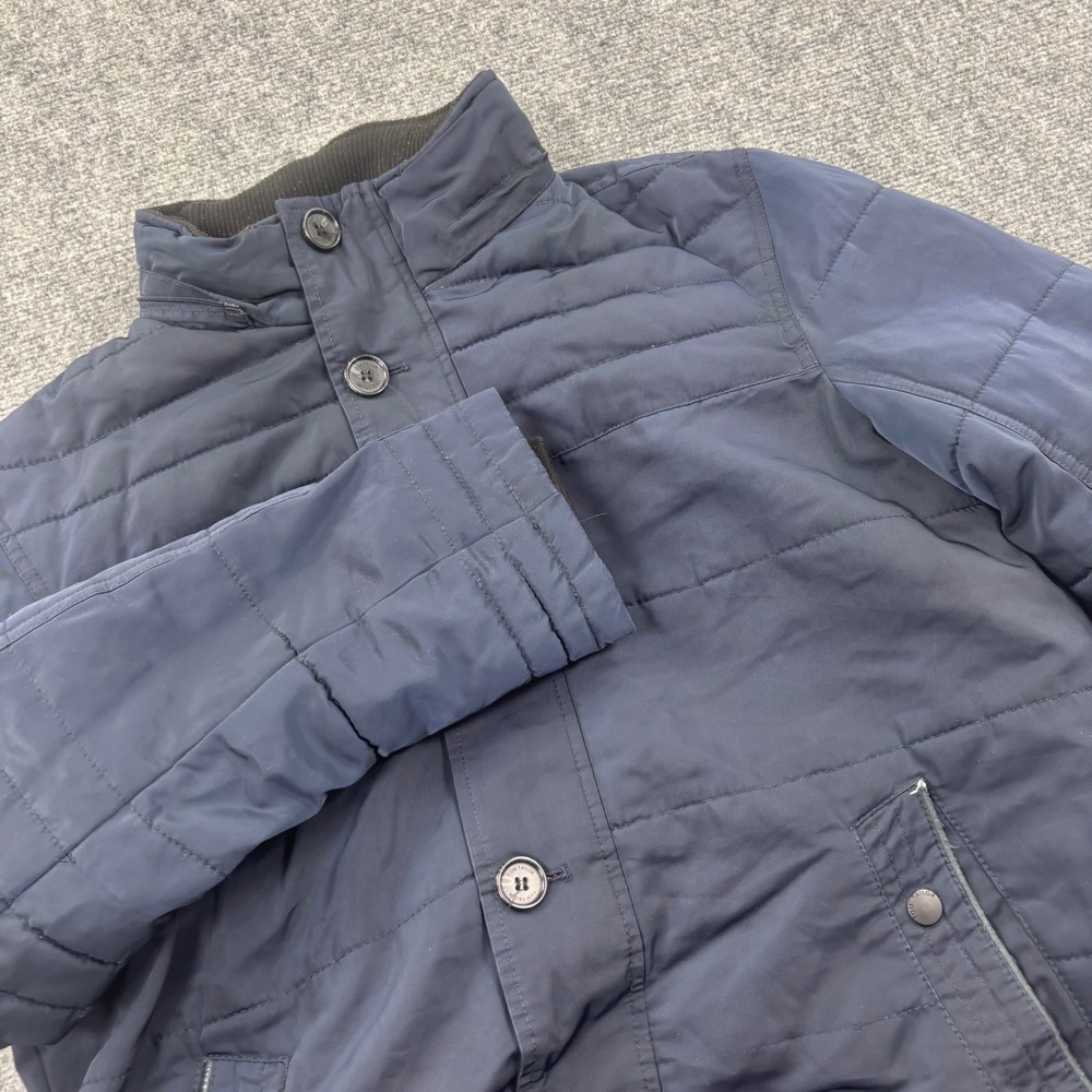 Tom Tailor Quilted Puffer Jacket XL Navy Blue Button Front Mock Neck Men's